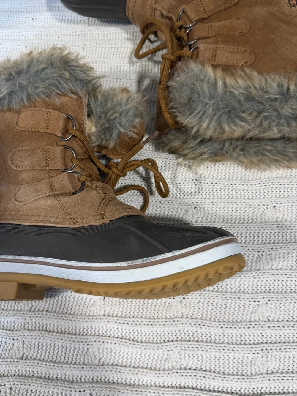 Northside Brown Faux-Suede Fur-Trim Winter Duck Boots